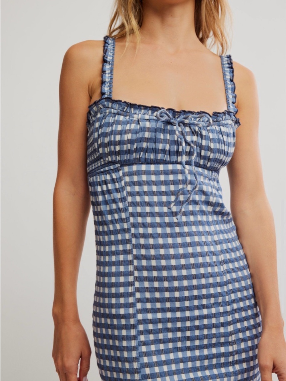 Free People Lucinda Gingham Midi Dress Blue and White Size M - Picture 6 of 11